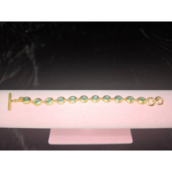 Julie Vos Elliptical Montana Blue Crystal Gold Tone Tennis Bracelet- NWOT - Picture 5 of 7